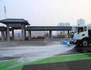 High-pressure road cleaning truck nozzle washing pavement surface